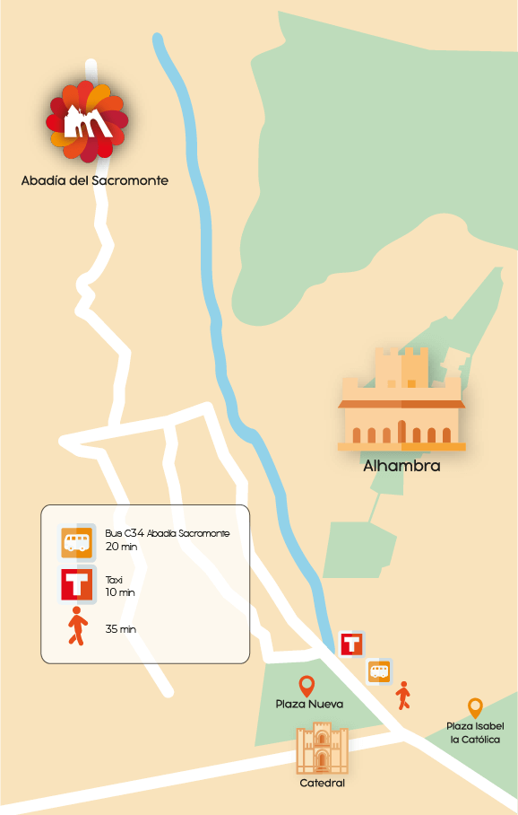 Mapa de cómo llegar a la Abadía del Sacromonte.